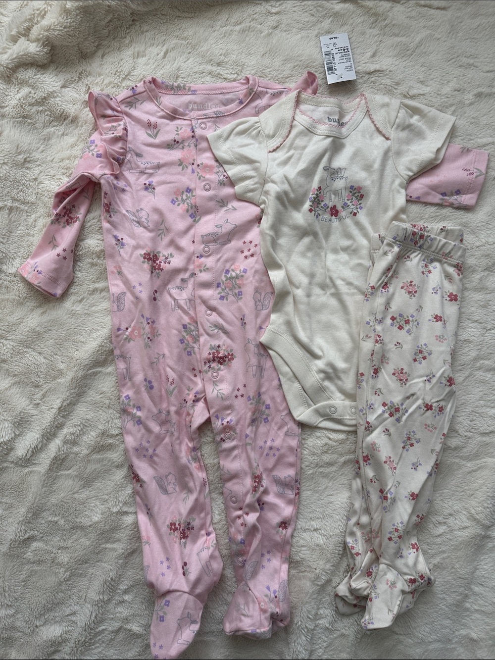 Bundles Pink & Cream Floral Baby One-Piece Trio
